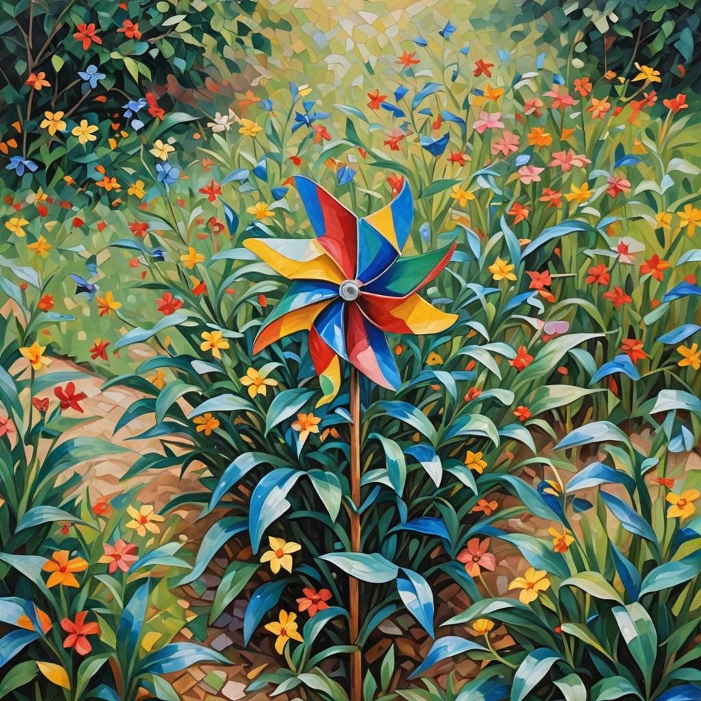 Colorful Pinwheel in Expressionist Oil Painting