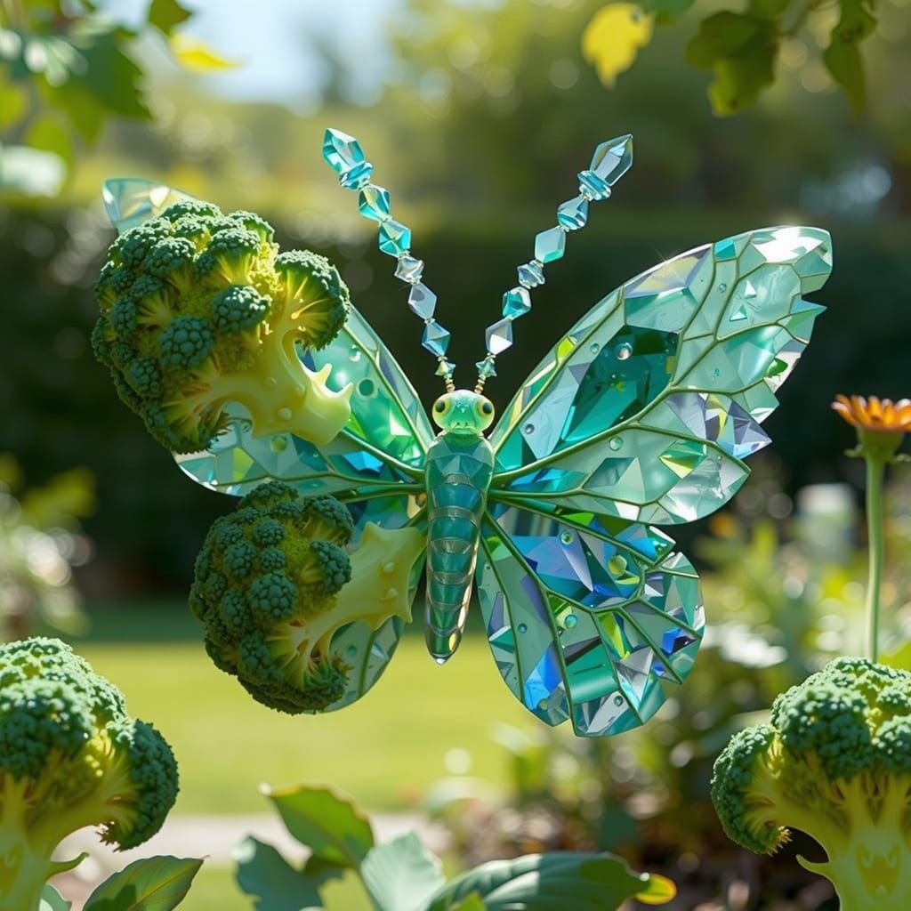 Surreal Broccoli Butterfly with Crystal Antennae