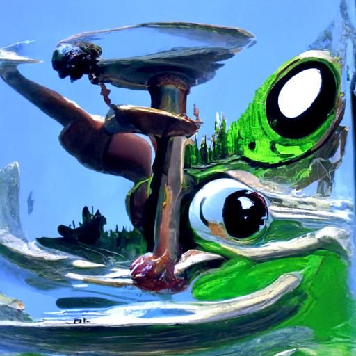 Girl's Amphibian Adventure: An Oil Painting