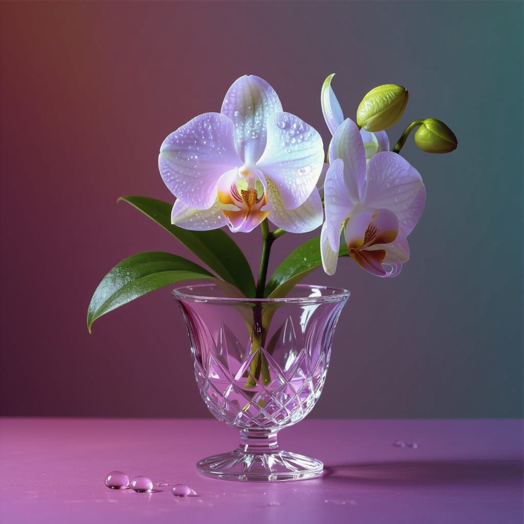 Iridescent Orchid in Crystal Vase: Surrealist Photography