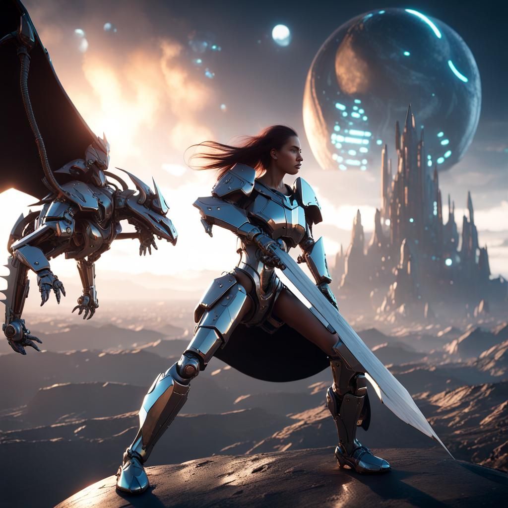 Epic Sci-Fi Knight and Dragon Mech Concept Art