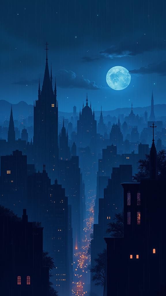Spooky 16-bit Pixel Art Cityscape at Dusk
