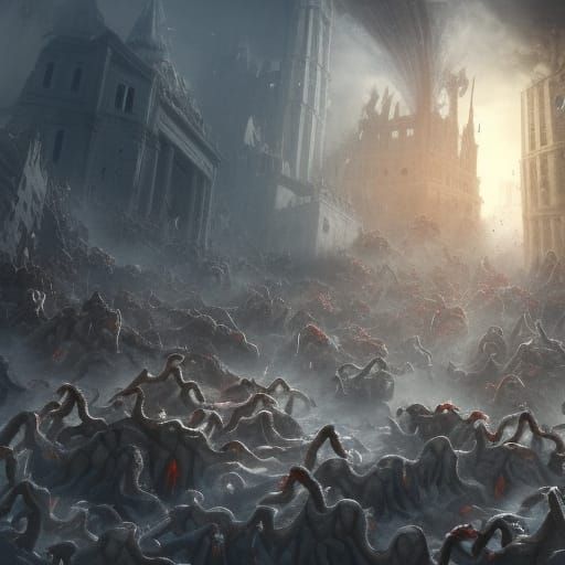 Demonic Horde Emerges from Fissure in Medieval City