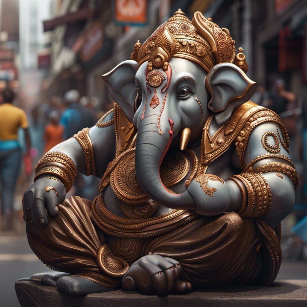 Ganesh on Street Corner, Artstation Style