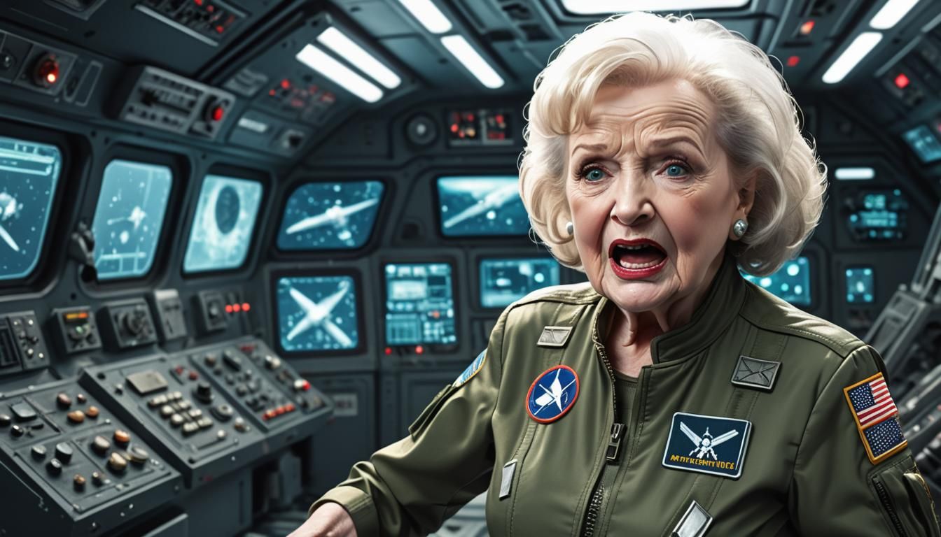 Futuristic Betty White Piloting Spaceship in Comic Art