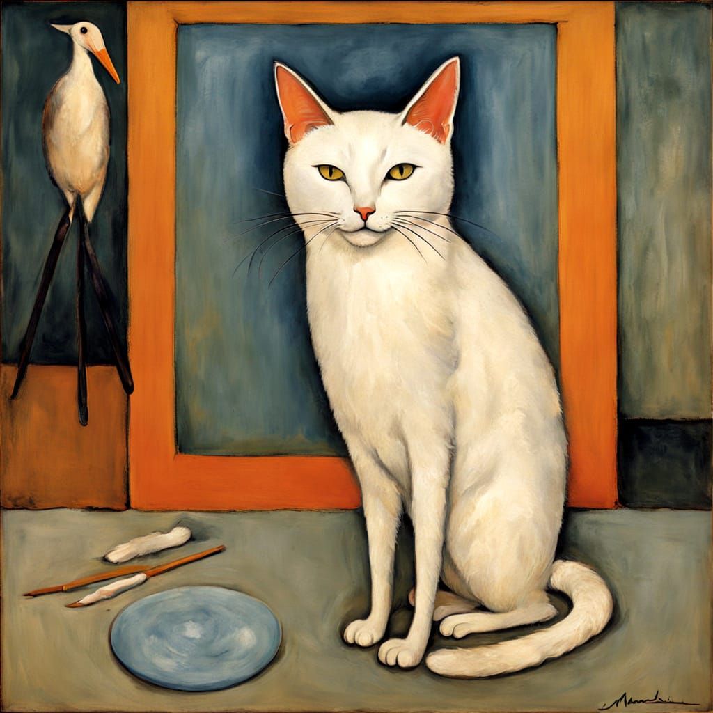 Cat Pretends To Be Stork in Modigliani Rothko Style