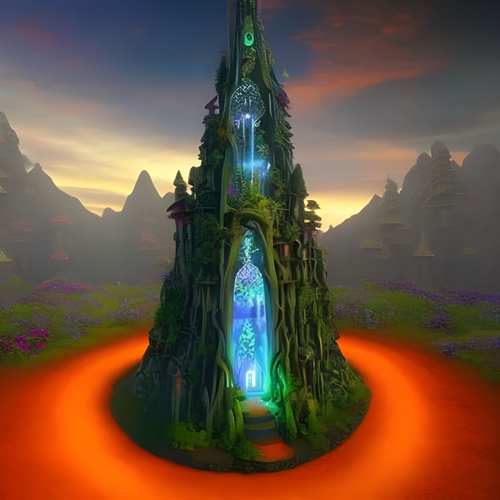 Elven Stronghold in Neon Mushroom Forest