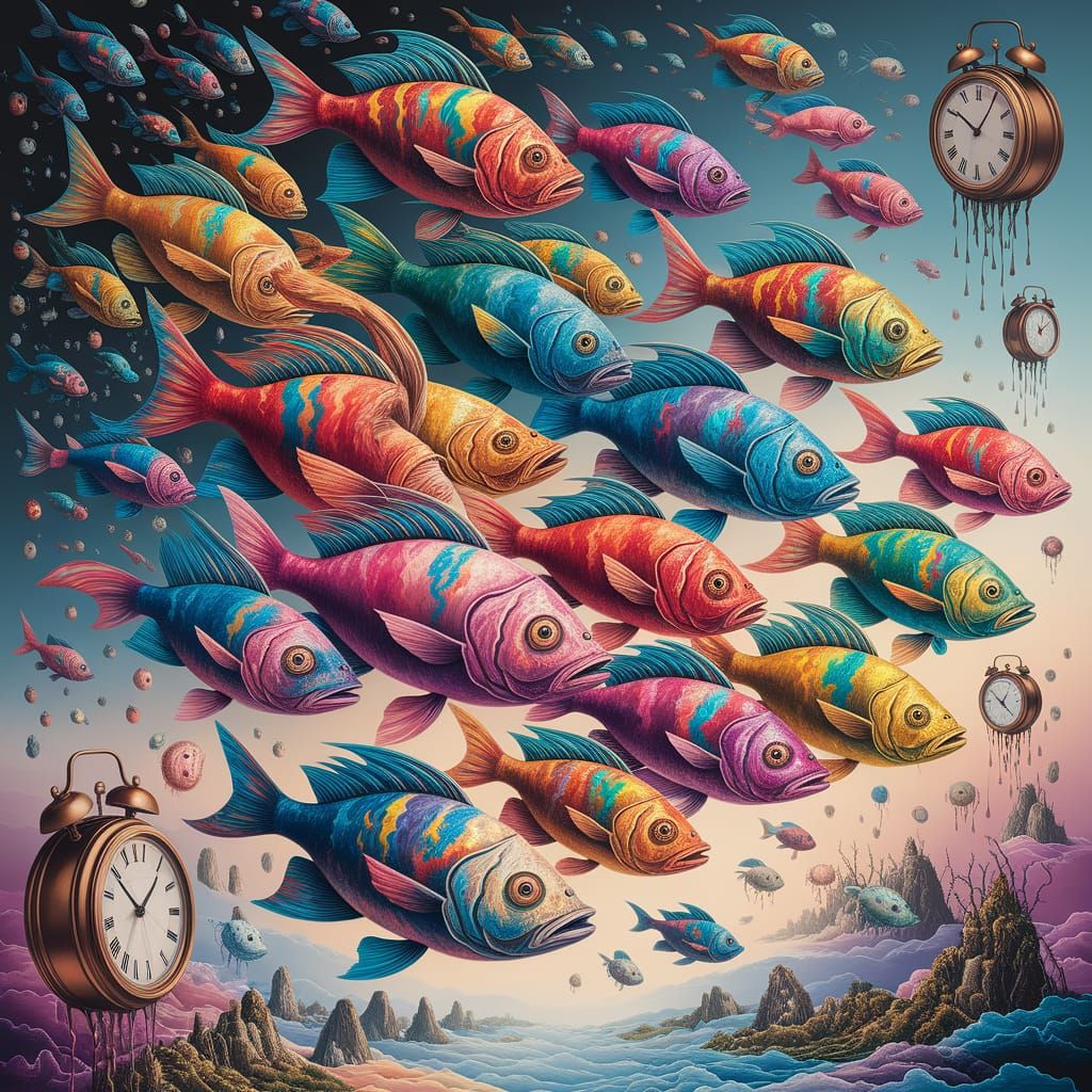 Surreal Fish Swim Through Melting Sky