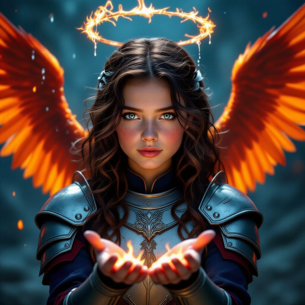 Fiery Phoenix Wings Fantasy Portrait of a Warrior Girl