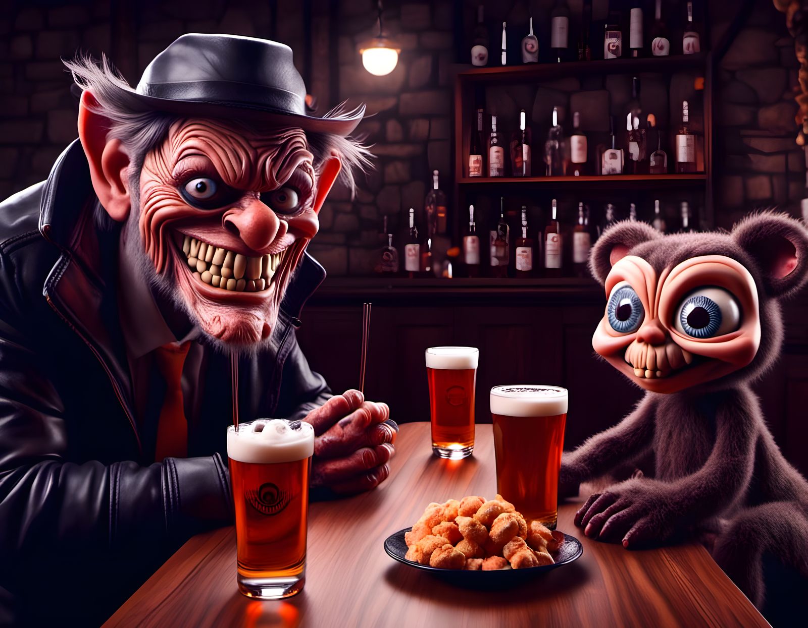 Cheering Chicago Bears Fan in Darkened Bar