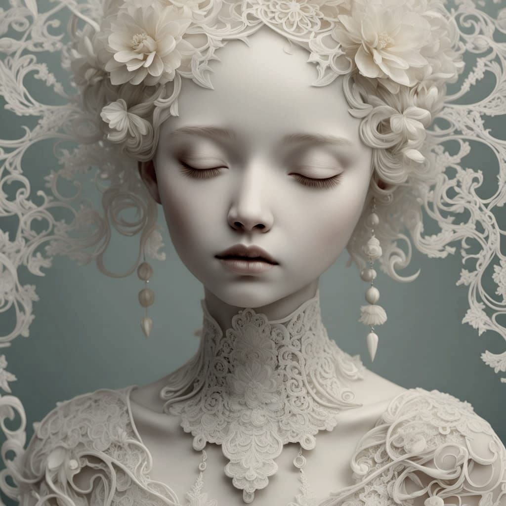 Ethereal Porcelain Doll Sculpture in Baroque Style