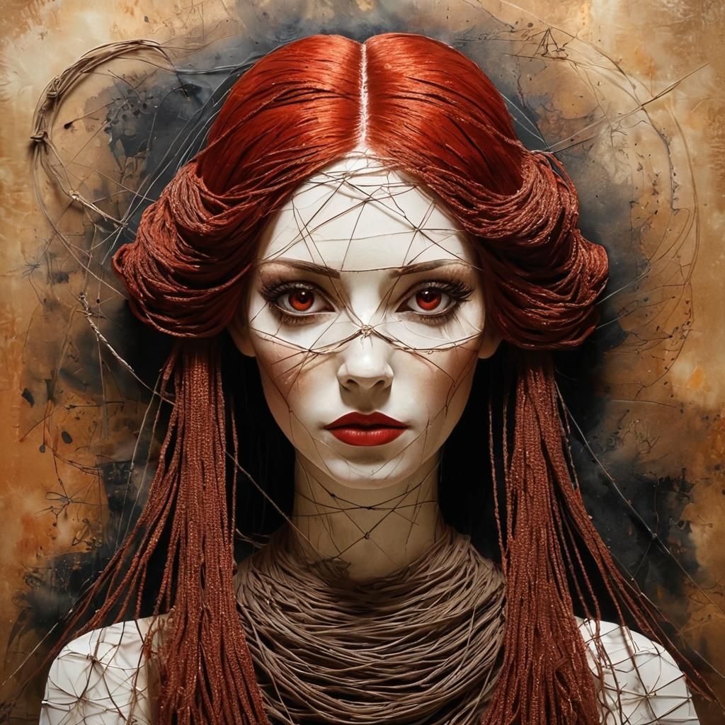 String Art Woman in Pop Surrealism Style