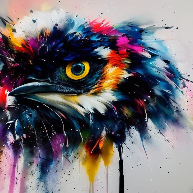 Kookaburra with Splashes of Color, Ink and Paint