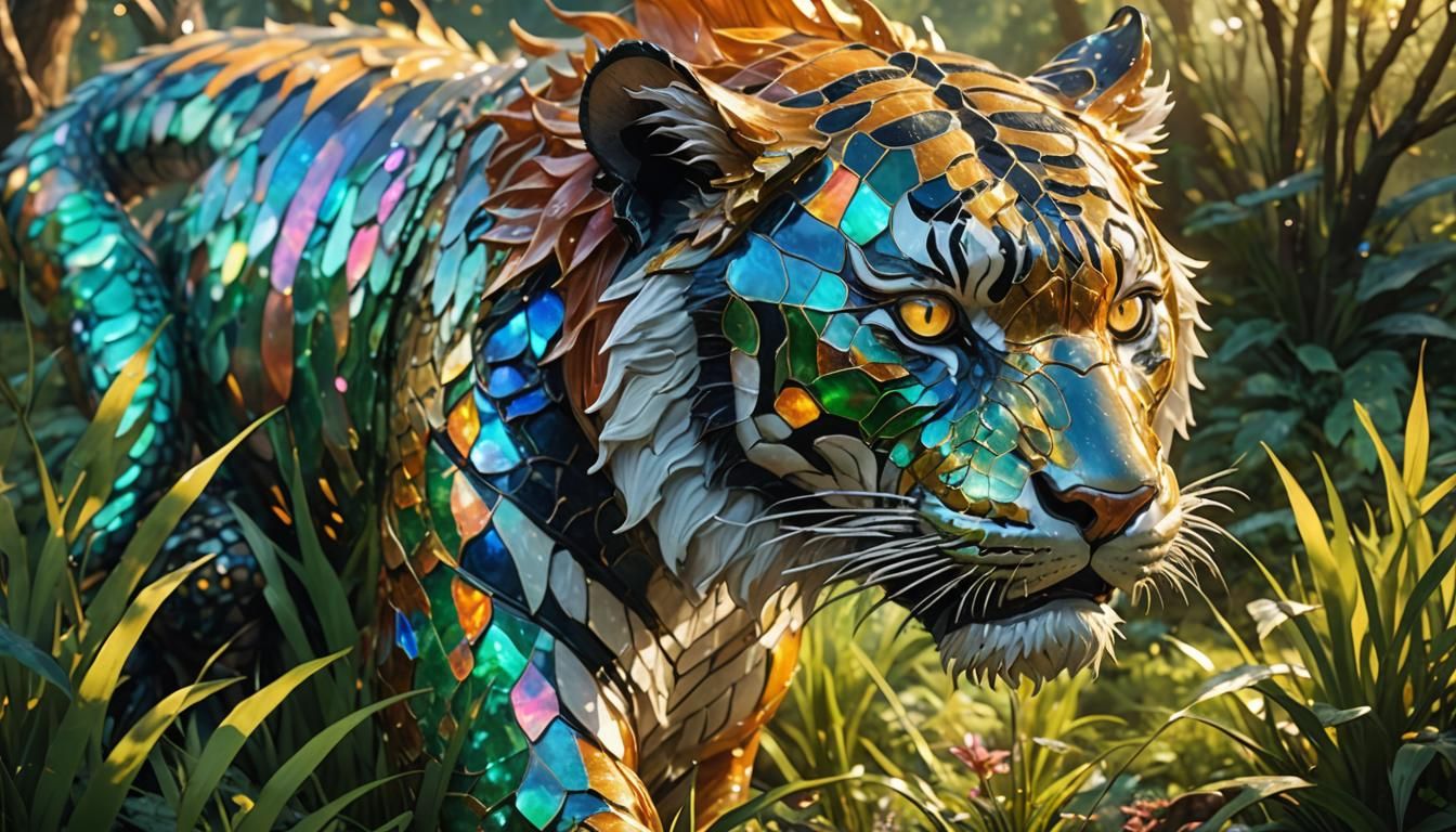 Enameled Glass Tiger Dragon on Forest Throne