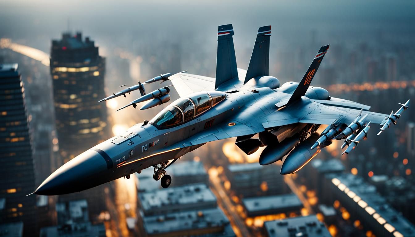 F-18 Hornets Fly Over Future City in 8K