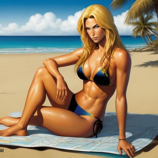Blonde Bikini Model in Comic Book Style