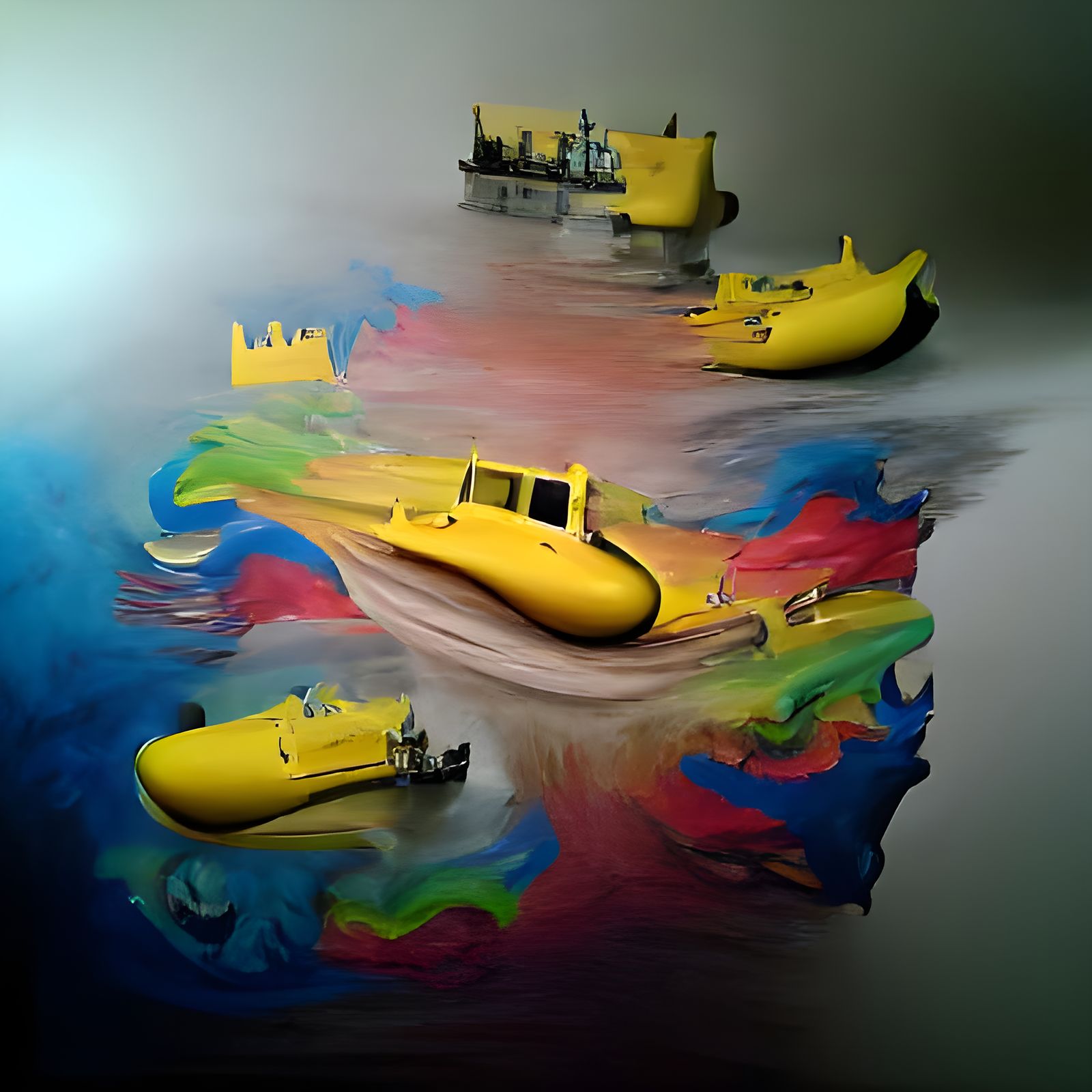 Hyperrealistic Yellow Submarine in Ocean