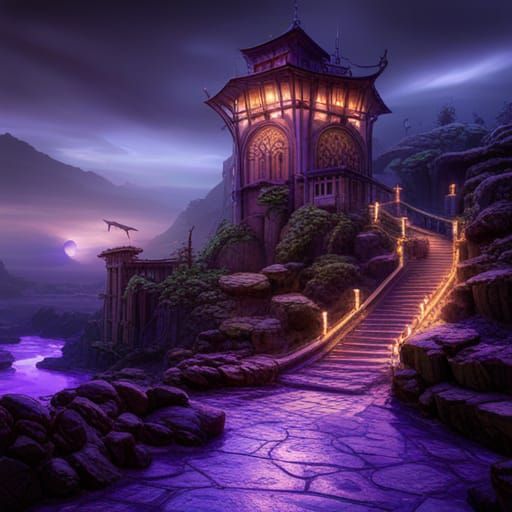 Watchtower in Purple Haze: Hyperdetailed Matte Painting
