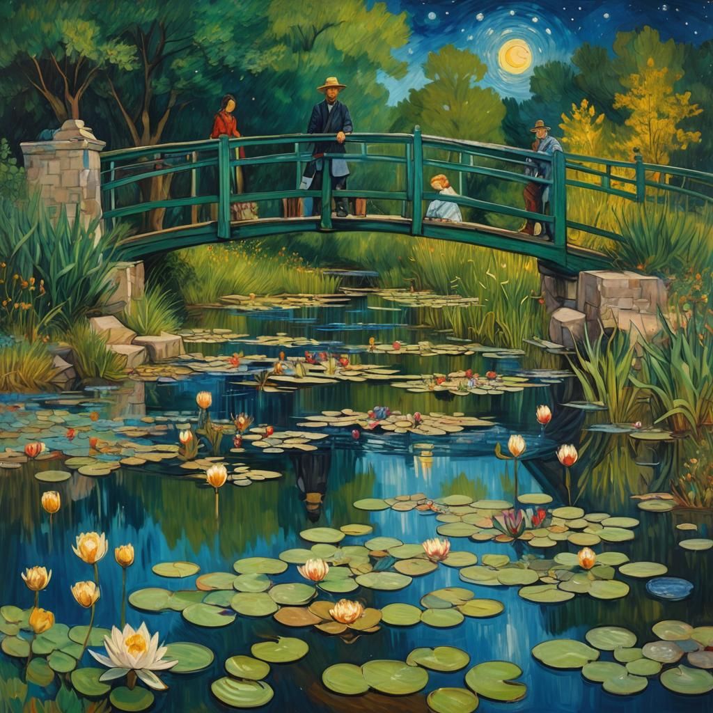 Mona Lisa at Van Gogh's Starry Night: Hyperrealistic