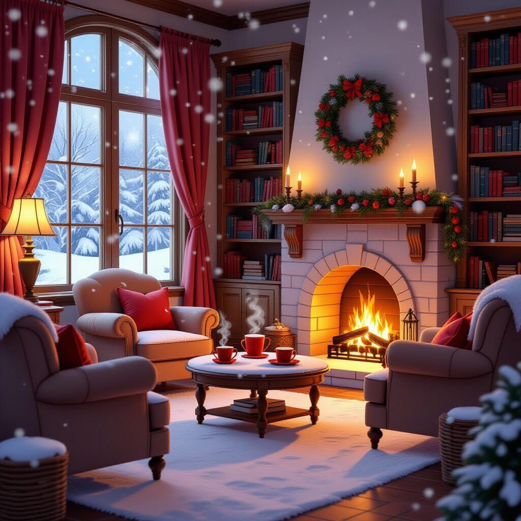 Cozy Enchanted Room on a Snowy Day