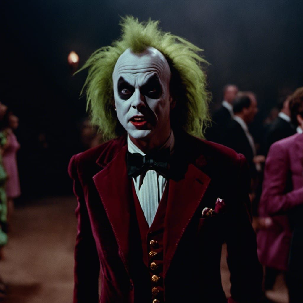 Beetlejuice in Burgundy Wedding Suit, Sinister 1980s Film