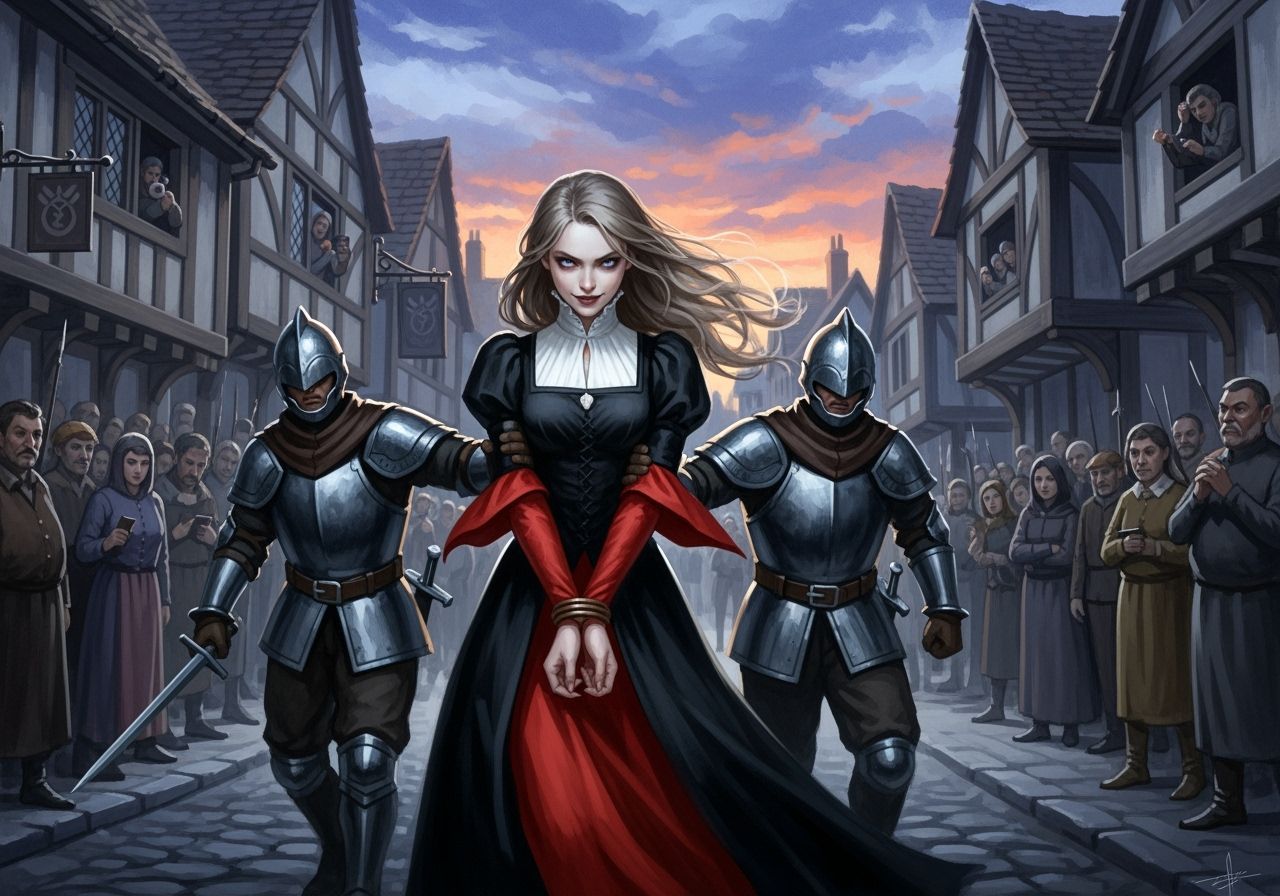 Impressionistic Watercolor of a Witch in a Medieval Town