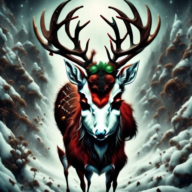 Sinister Rabid Reindeer in Horror Style