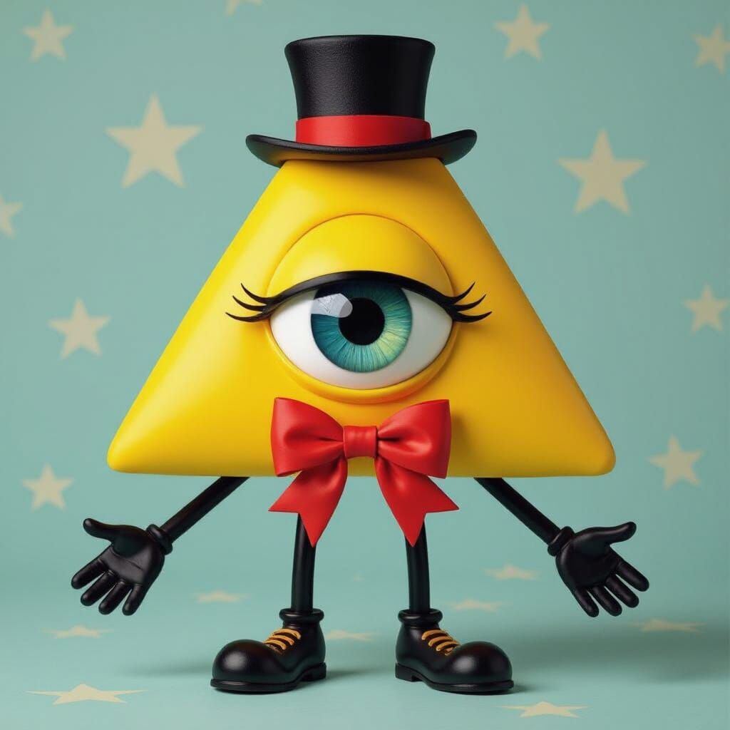 Yellow Triangle Character with Top Hat and Bow