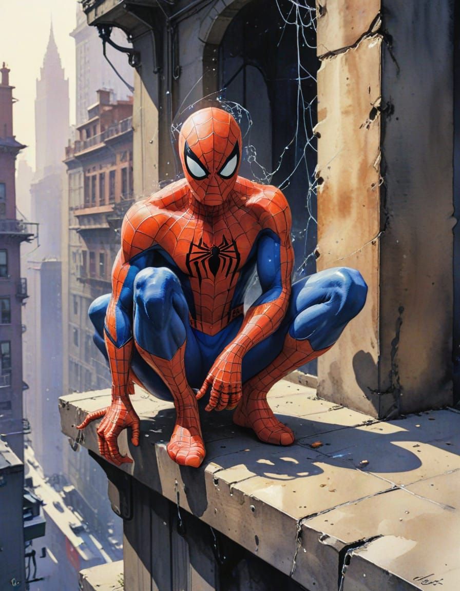 Whimsical Spider-Man Concept Art in Studio Ghibli Watercolor...