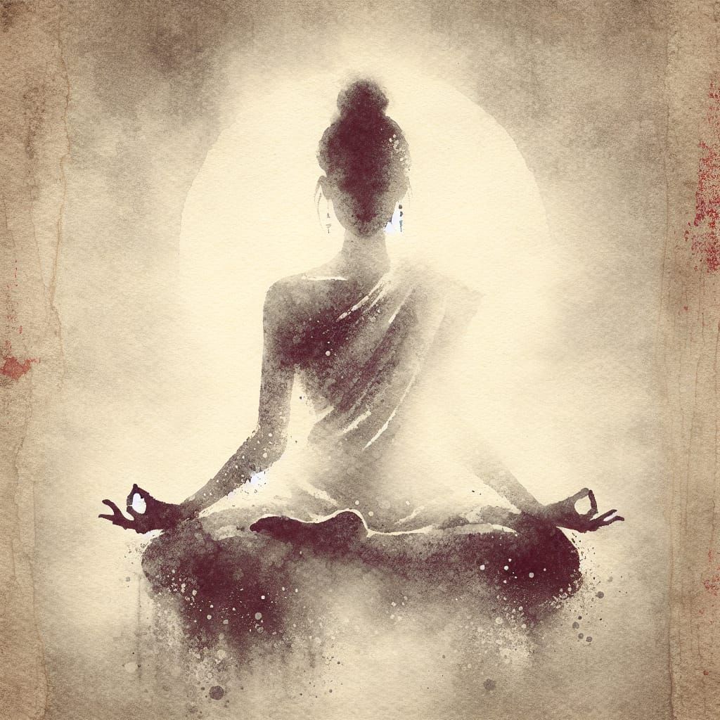 Ethereal Meditating Figure in Minimalist Ink Wash Style