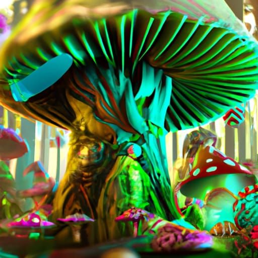 Psychedelic Mushroom World in Detailed Matte Painting