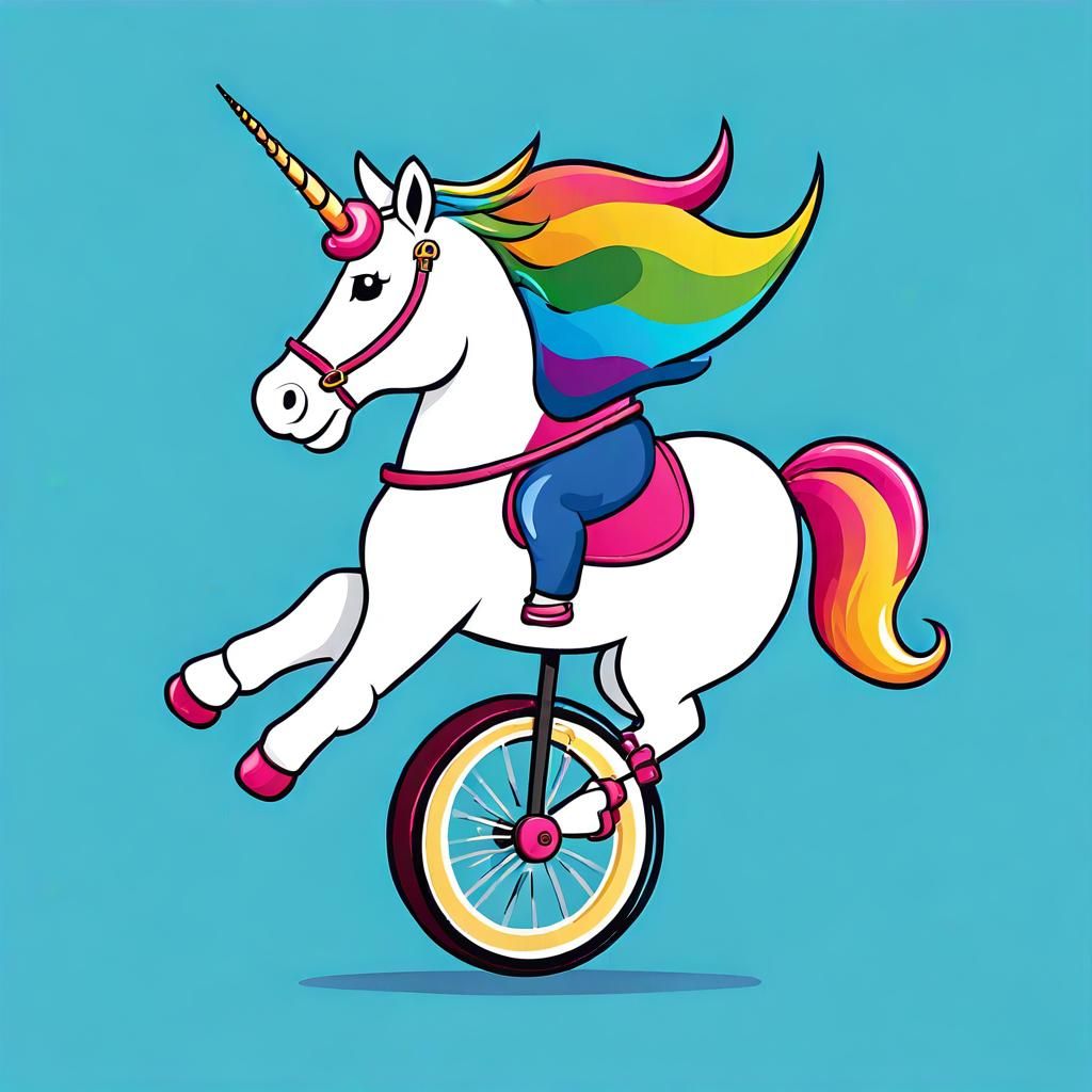 Cartoon Unicorn Rides Unicycle