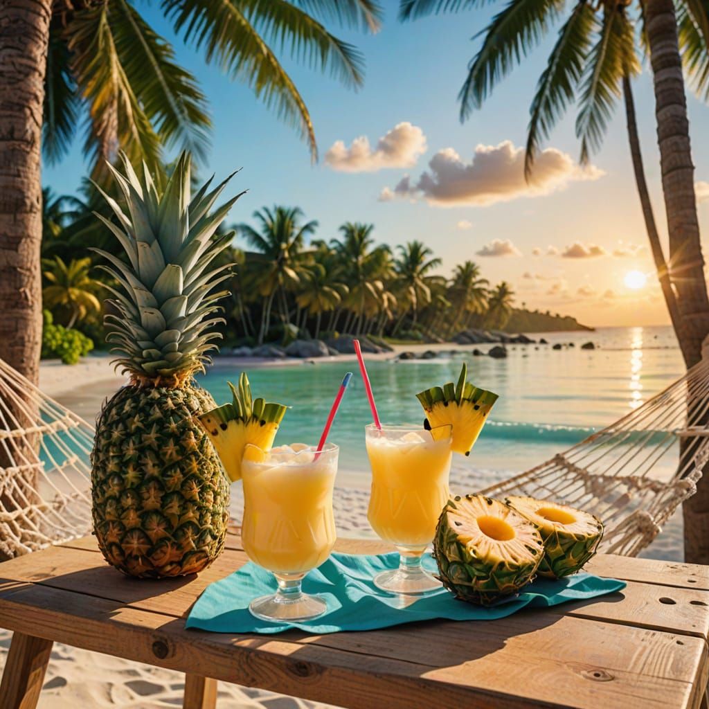 Surreal Beachside Pineapple Colada Scene in Vibrant Digital ...