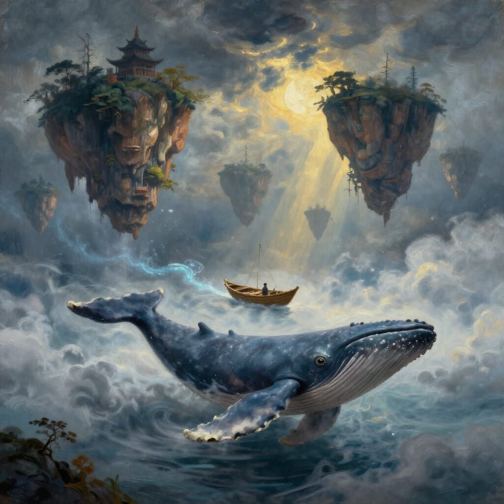 Ancient Floating Islands in Stormy Sky Oil Painting