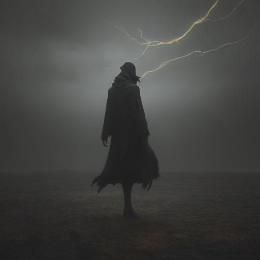 Eerie Surrealism: Lone Figure in Ominous Landscape