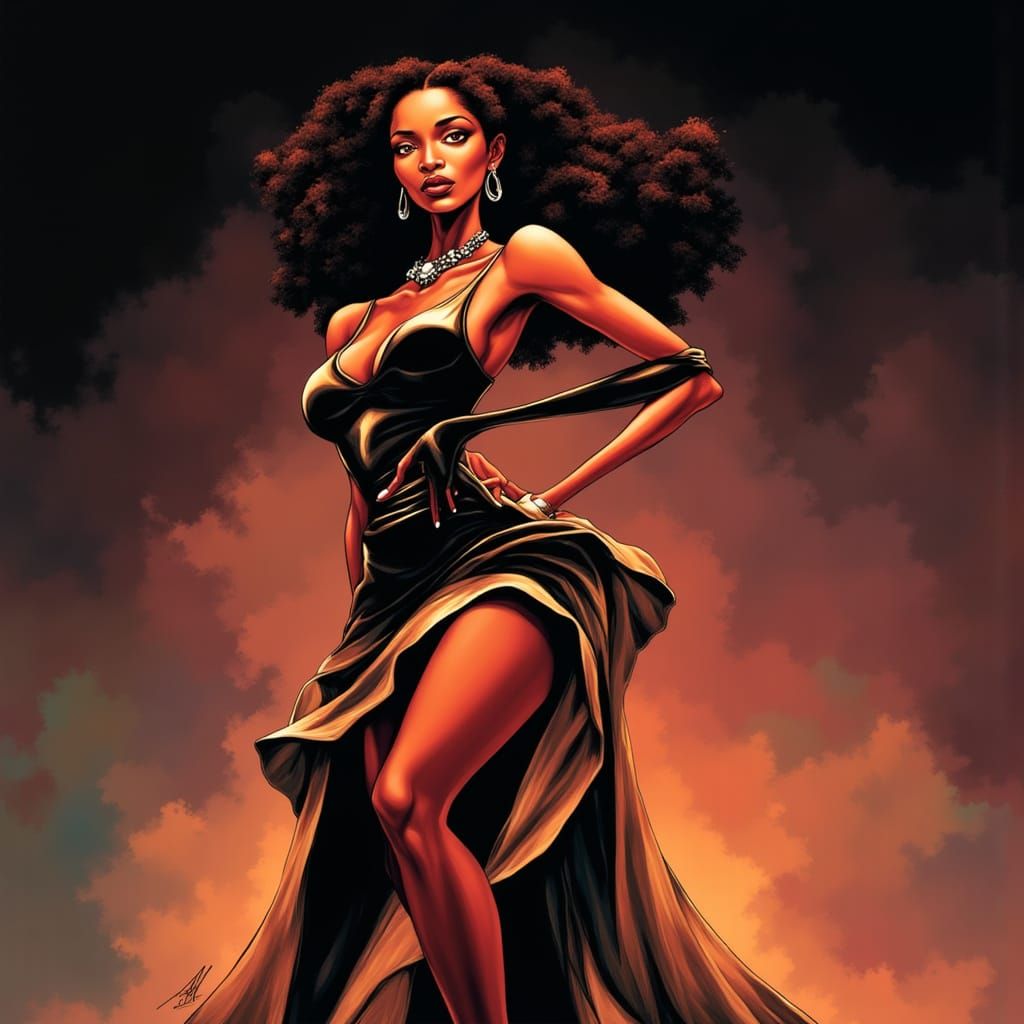 Comic Book Style Black Woman Illustration