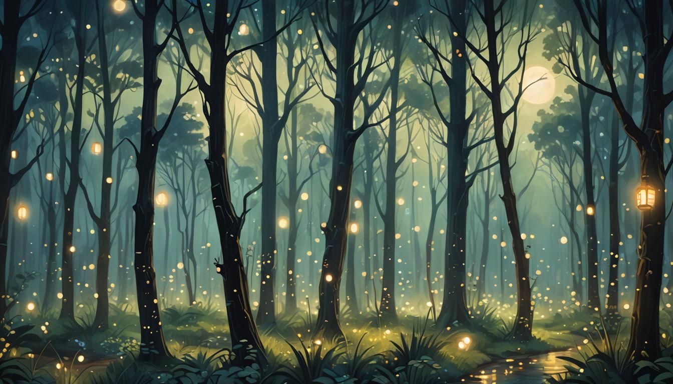 Art Deco Enchanted Forest by Moonlight