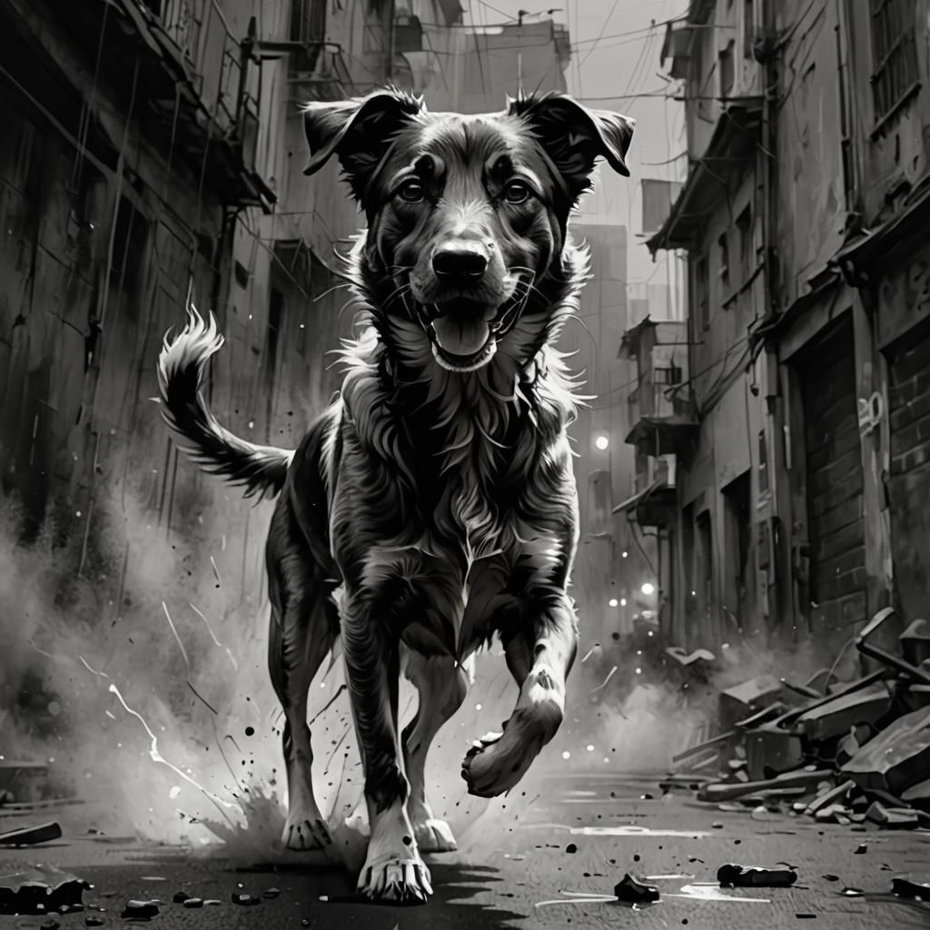 Hopeful Stray Dog in Modern Ink Painting