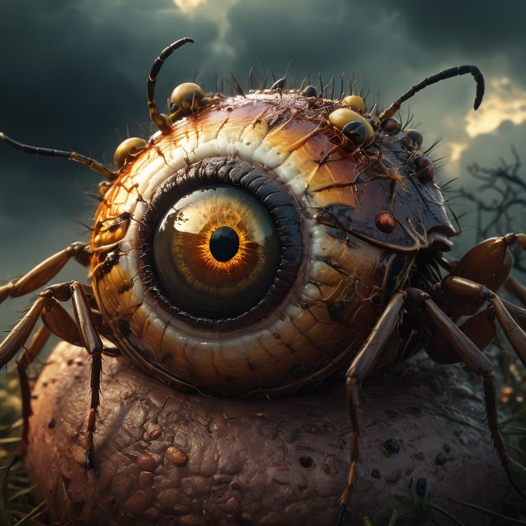 Surreal Insect Swarm on Giant Eyeball