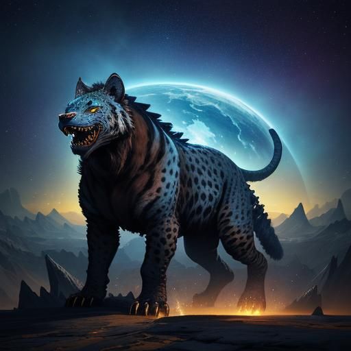 Cosmic Leviathan: Hyena Monster in Outer Space