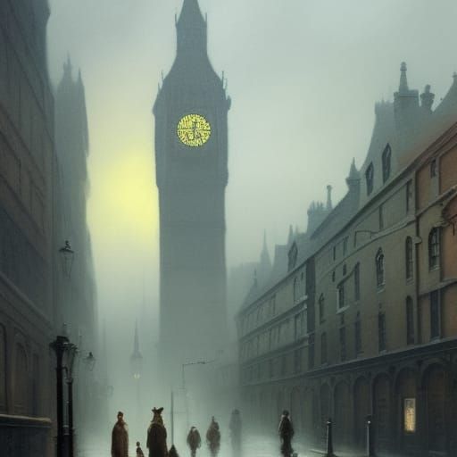 Misty London Street Oil Painting in 8K