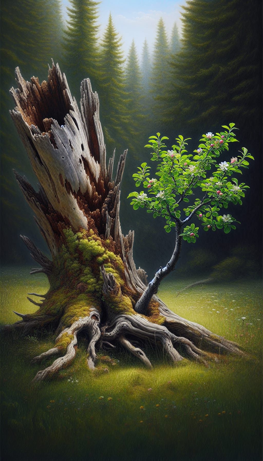 Nature's Cycle: Resilient Apple Tree Blooms in Abandoned Mea...