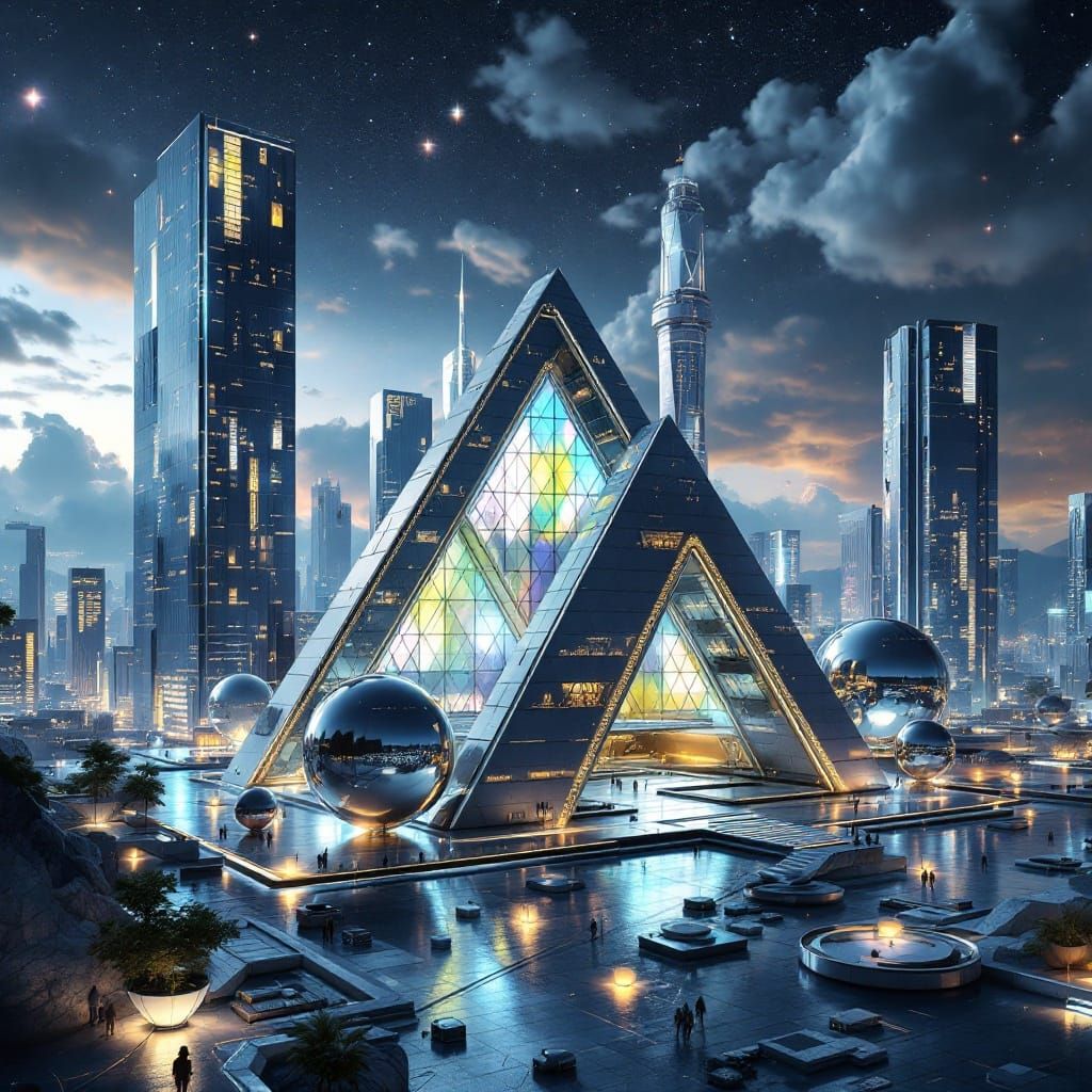 a gleaming futuristic scifi city strictly constructed separa...