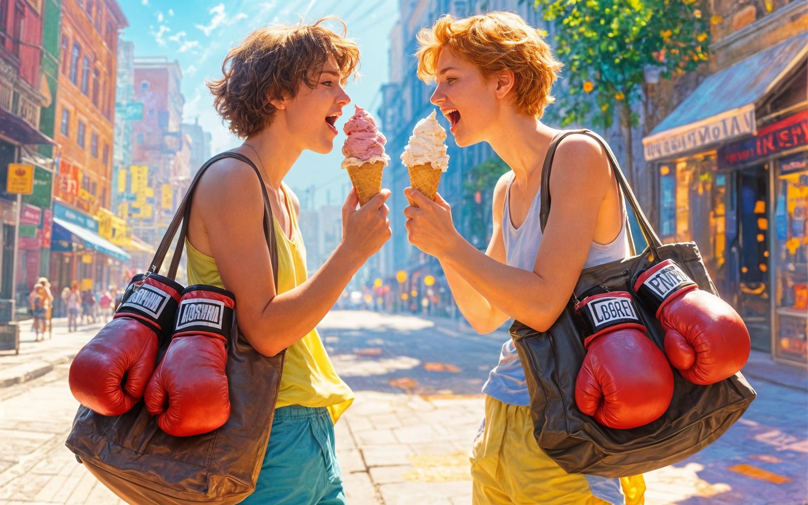 Friends Enjoying Ice Cream Under Scorching Summer Sun
