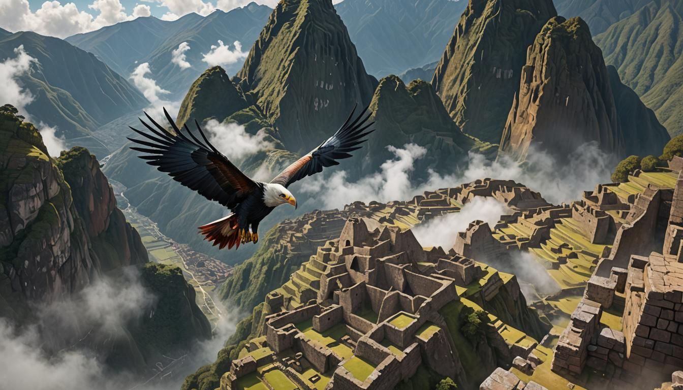 Condor Over Machu Picchu Ruins: Hyperrealistic Concept Art