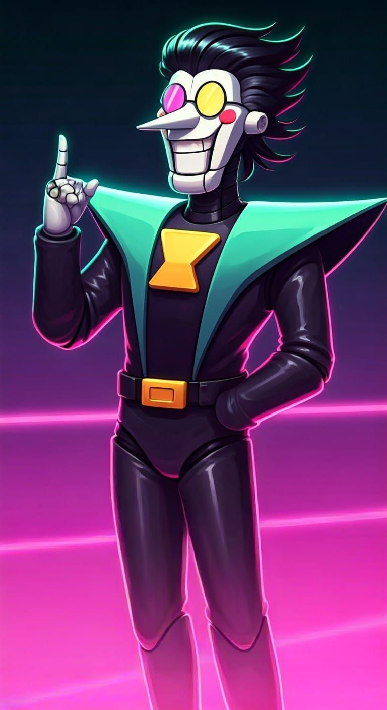 Spamton NEO in Cyberpunk Neon Environment