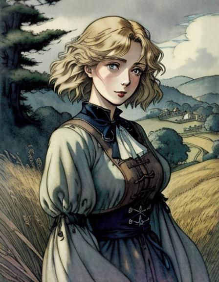 Girl and Corgi Search British Countryside, Ghibli Style