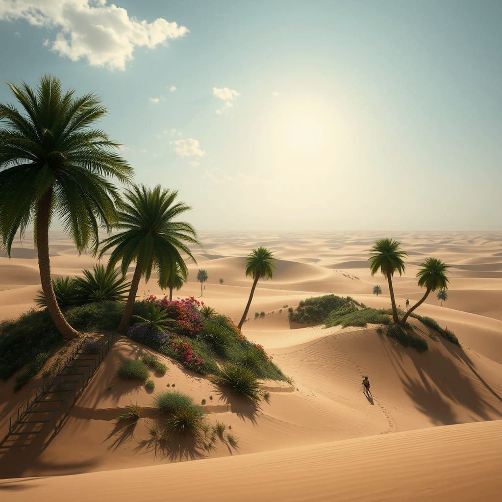 Desert Oasis in Oil Painting Style