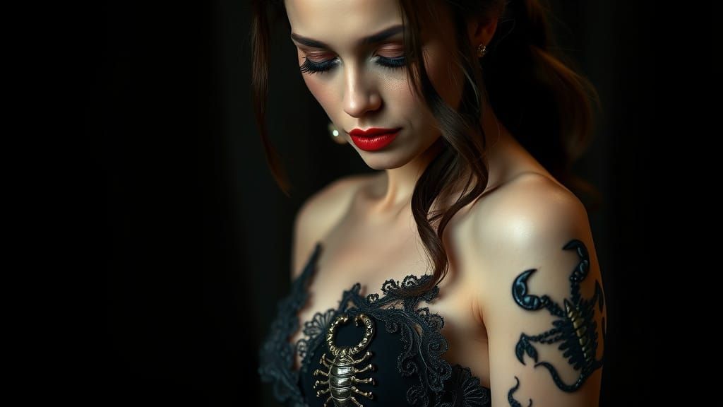 Mysterious Art Deco Woman with Scorpion Details