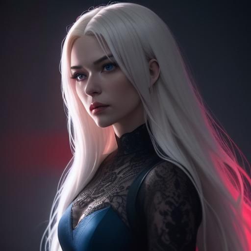 Dramatic Platinum Blonde Model in Red and Blue Light